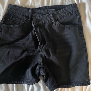 Black cross button shorts